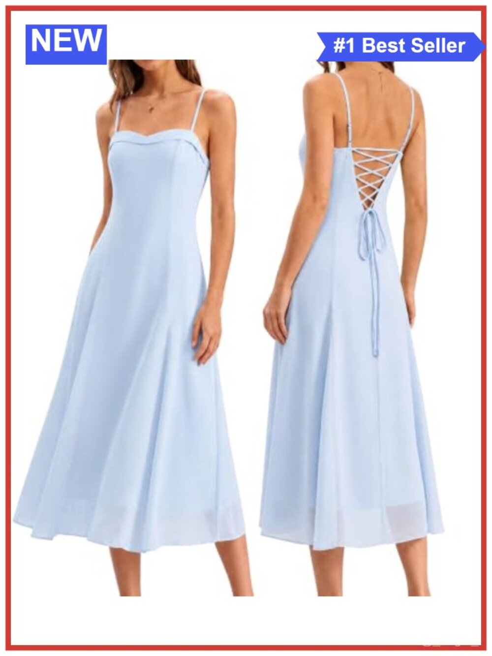 Chiffon Sweetheart Neck Sleeveless Midi Dress Crisscross Back Wedding Guest